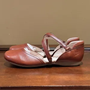 Josef Seibel Ballerina Flats with Cross Straps Brown Leather, US Size 6, EU 37