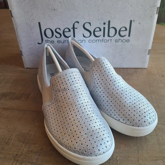 Josef Seibel Muster Silver CUTE Leather Slip On Casual Sneakers Womens EU 37 / 6