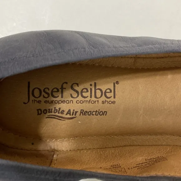 Josef Seibel Perforated Leather Flats Blue Gray Padded Footbed Size EU 41
