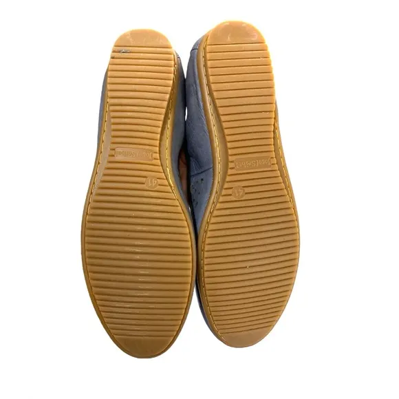 Josef Seibel Perforated Leather Flats Blue Gray Padded Footbed Size EU 41