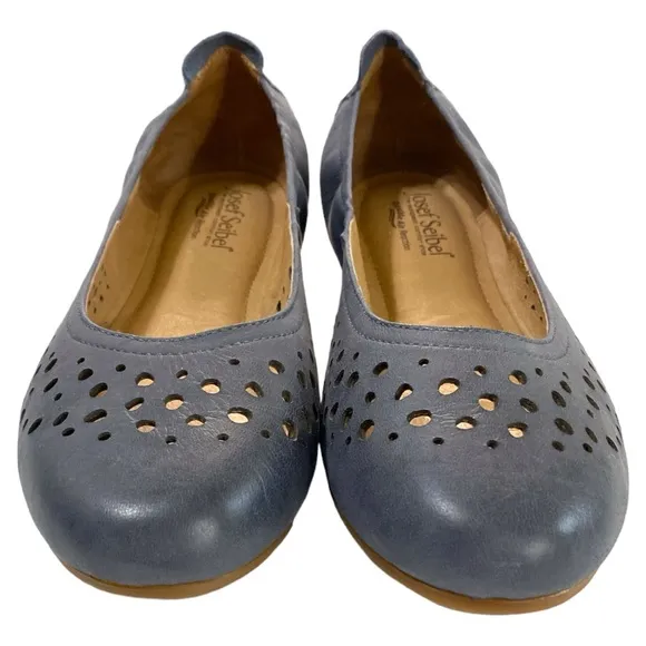 Josef Seibel Perforated Leather Flats Blue Gray Padded Footbed Size EU 41