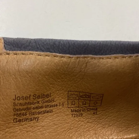 Josef Seibel Perforated Leather Flats Blue Gray Padded Footbed Size EU 41