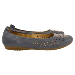 Josef Seibel Perforated Leather Flats Blue Gray Padded Footbed Size EU 41