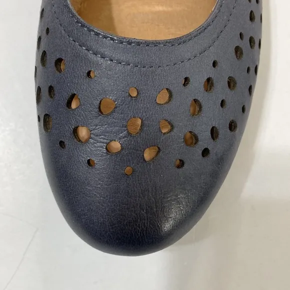 Josef Seibel Perforated Leather Flats Blue Gray Padded Footbed Size EU 41