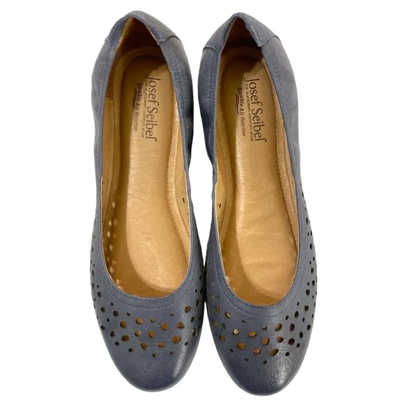 Josef Seibel Perforated Leather Flats Blue Gray Padded Footbed Size EU 41