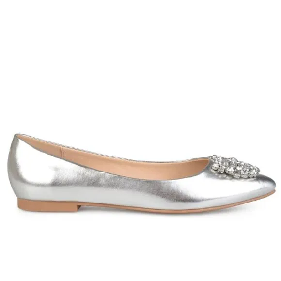 Journee Women's Renzo Jeweled Flats New in Box Silver Size 10 WD