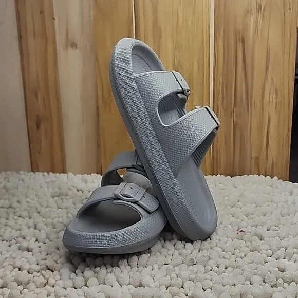 J/SLIDES BEACH SLIDES EVA SOCOOL GRAY SANDALS NIB WOMENS SIZE 8