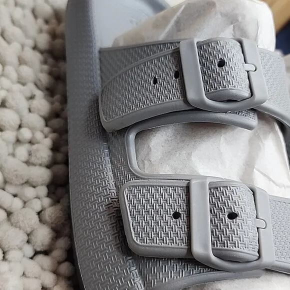 J/SLIDES BEACH SLIDES EVA SOCOOL GRAY SANDALS NIB WOMENS SIZE 8