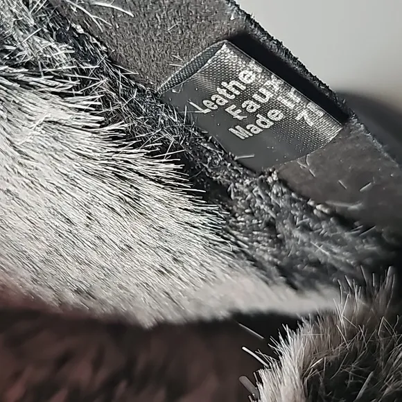 J/Slides Nelly Boots Moto Fur-Lined Waterproof Leather Faux Fur Buckles Black 7