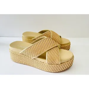 J/Slides Quackie Platform‎ Vegan Chunky Sandal Woven 9.5 Strap Wedge Resort $168