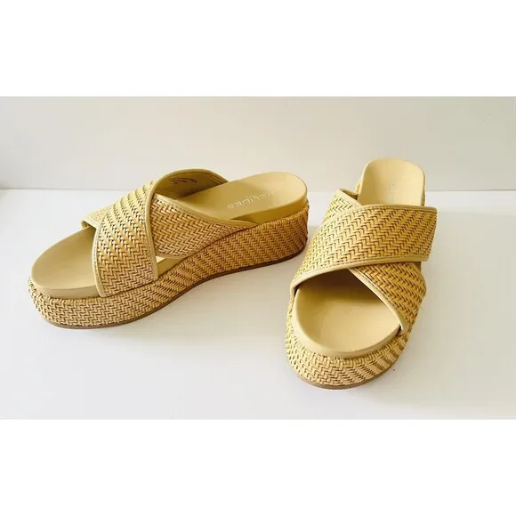 J/Slides Quackie Platform‎ Vegan Chunky Sandal Woven 9.5 Strap Wedge Resort $168