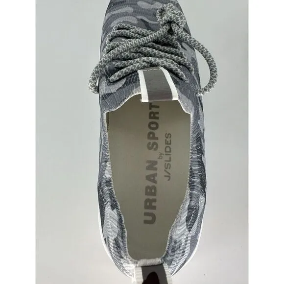 J/Slides Urban Sport Dyann Grey Camo Knit Stretch Sneakers Women’s 10M NIB
