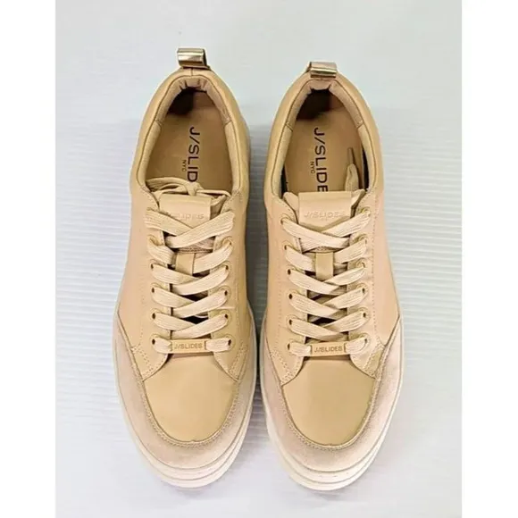 J/Slides Women's Nataly Platform Sneakers Light Sand Leather Size 8 (MSRP $169)