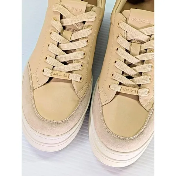 J/Slides Women's Nataly Platform Sneakers Light Sand Leather Size 8 (MSRP $169)