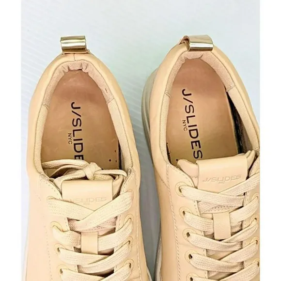 J/Slides Women's Nataly Platform Sneakers Light Sand Leather Size 8 (MSRP $169)