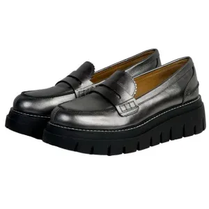 J/Slides Women’s Tyler Chunky Loafer Platform SZ 8.5 Silver Pewter Preppy NEW
