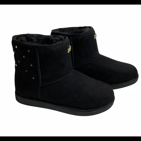 Juicy Couture Black Faux Fur Lined Boots with Gold Studs Size 7
