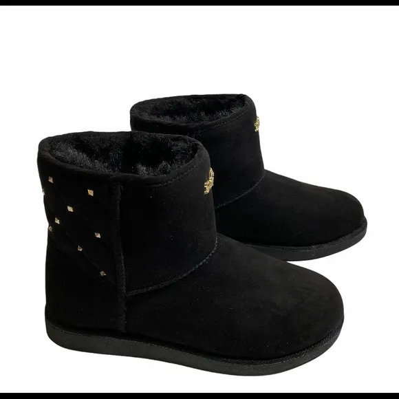 Juicy Couture Black Faux Fur Lined Boots with Gold Studs Size 7