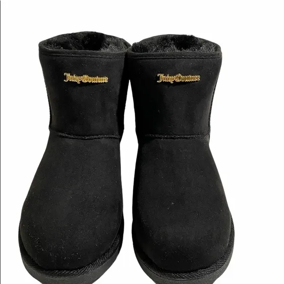 Juicy Couture Black Faux Fur Lined Boots with Gold Studs Size 7