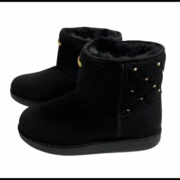 Juicy Couture Black Faux Fur Lined Boots with Gold Studs Size 7