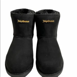 Juicy Couture Black Faux Fur Lined Boots with Gold Studs Size 7