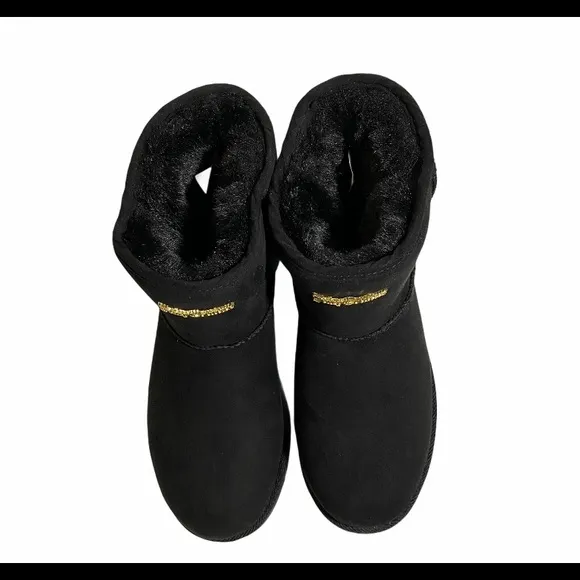Juicy Couture Black Faux Fur Lined Boots with Gold Studs Size 7