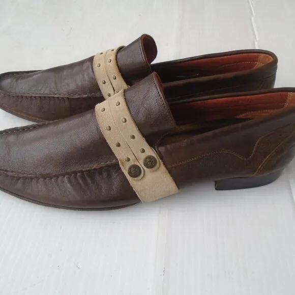 Just Cavalli Men's Leather Pointed Toes Slip-On Loafers Size 9 (42) Brown
