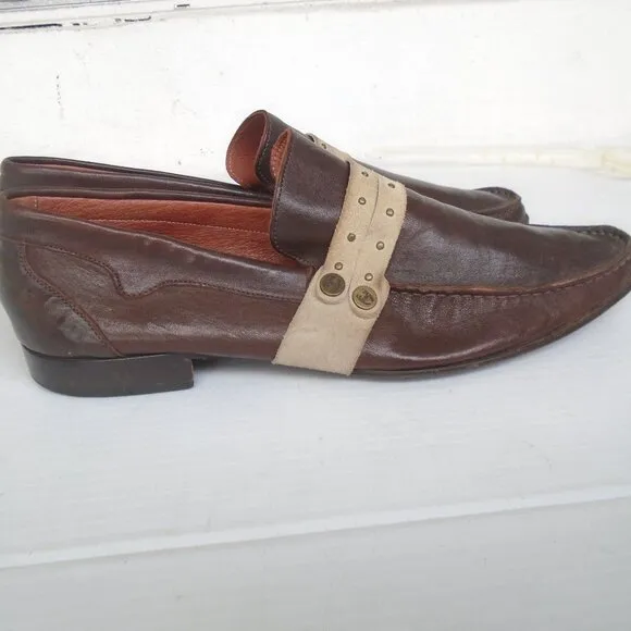 Just Cavalli Men's Leather Pointed Toes Slip-On Loafers Size 9 (42) Brown