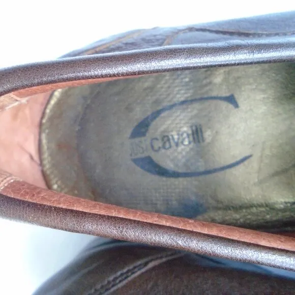 Just Cavalli Men's Leather Pointed Toes Slip-On Loafers Size 9 (42) Brown