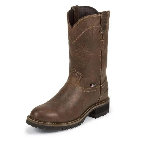 Justin Worker II Rugged Utah Waterproof Pull On Western Boots Brown Leather 12D
