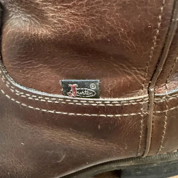 Justin Worker II Rugged Utah Waterproof Pull On Western Boots Brown Leather 12D