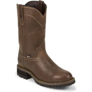 Justin Worker II Rugged Utah Waterproof Pull On Western Boots Brown Leather 12D