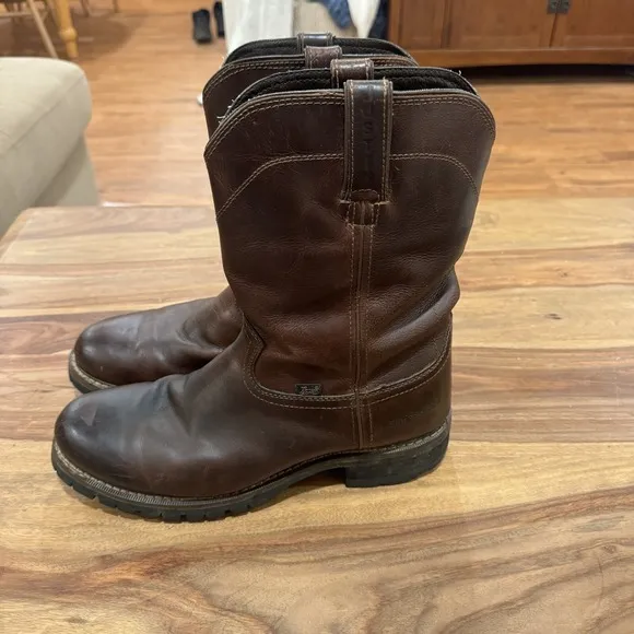 Justin Worker II Rugged Utah Waterproof Pull On Western Boots Brown Leather 12D