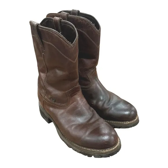 Justin Worker II Rugged Utah Waterproof Pull On Western Boots Brown Leather 12D