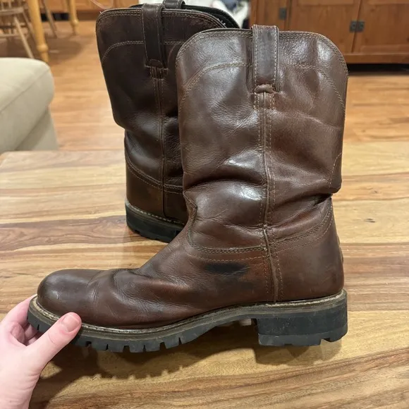 Justin Worker II Rugged Utah Waterproof Pull On Western Boots Brown Leather 12D