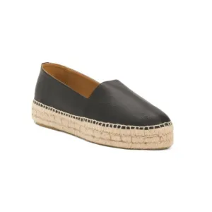 JUTELIA Black Made In Spain Leather Flatform Espadrilles