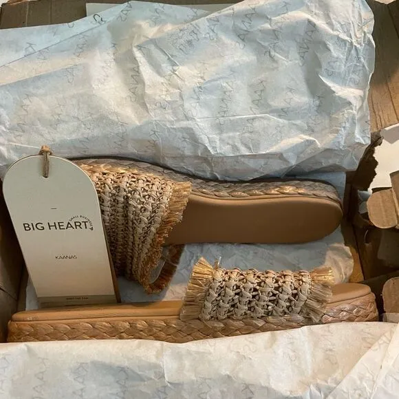 Kaanas Revolve Conchal Sandals Natural Tan Raffia Slip-On Square Toe Slide 8