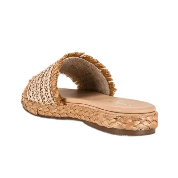 Kaanas Revolve Conchal Sandals Natural Tan Raffia Slip-On Square Toe Slide 8