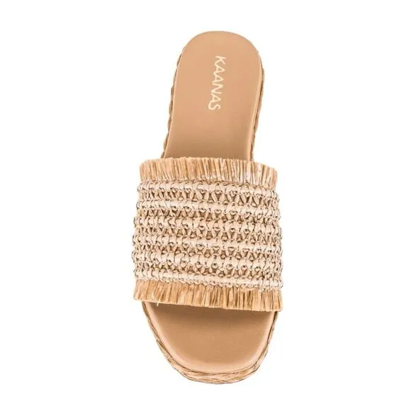 Kaanas Revolve Conchal Sandals Natural Tan Raffia Slip-On Square Toe Slide 8