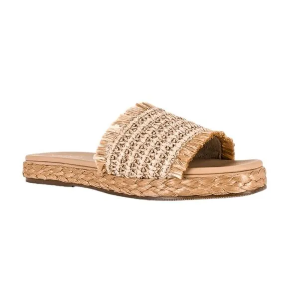 Kaanas Revolve Conchal Sandals Natural Tan Raffia Slip-On Square Toe Slide 8
