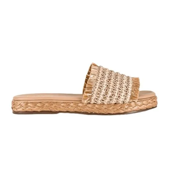 Kaanas Revolve Conchal Sandals Natural Tan Raffia Slip-On Square Toe Slide 8
