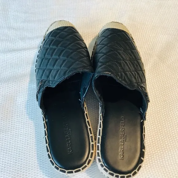 Karl Lagerfeld Black Quilted Slip-On Espadrilles