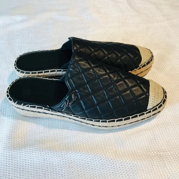 Karl Lagerfeld Black Quilted Slip-On Espadrilles