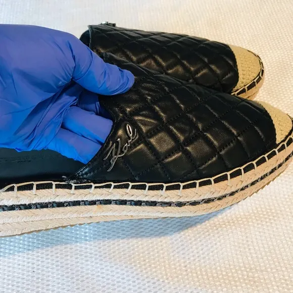 Karl Lagerfeld Black Quilted Slip-On Espadrilles