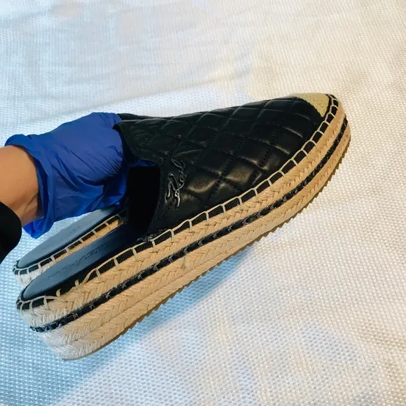 Karl Lagerfeld Black Quilted Slip-On Espadrilles