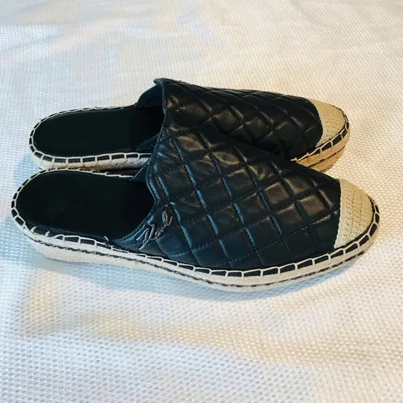 Karl Lagerfeld Black Quilted Slip-On Espadrilles