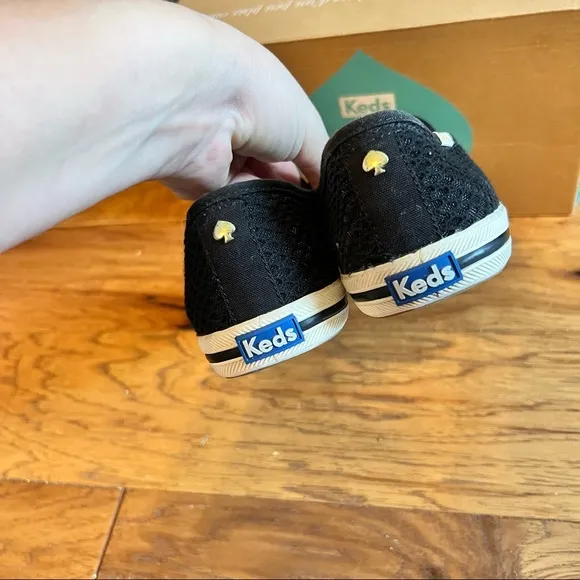 Kate spade black mesh fishnet sneakers slides size 7.5
