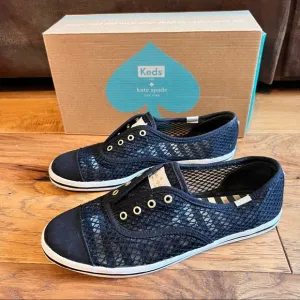 Kate spade black mesh fishnet sneakers slides size 7.5