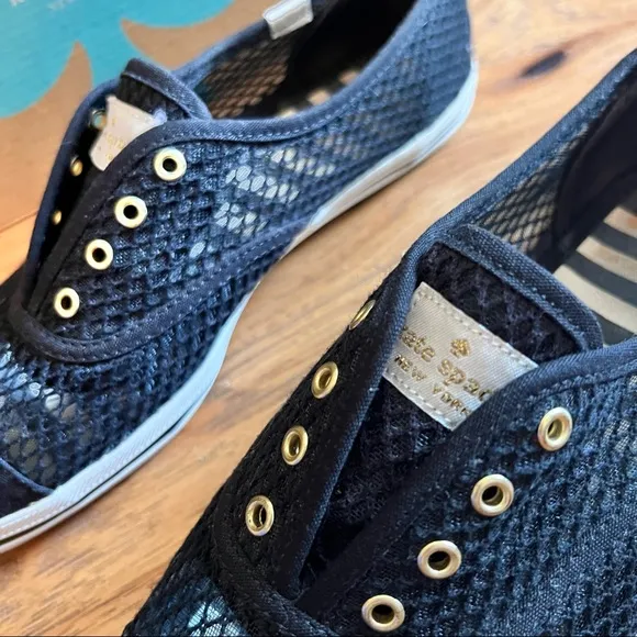 Kate spade black mesh fishnet sneakers slides size 7.5