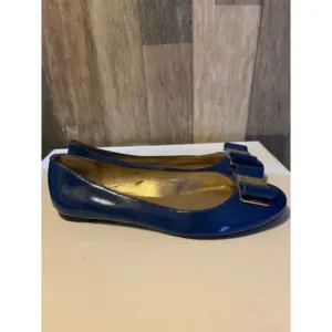 Kate Spade Blue Patent Leather Flats with Signature Bow and Gold Tags. Sz 8 NWT